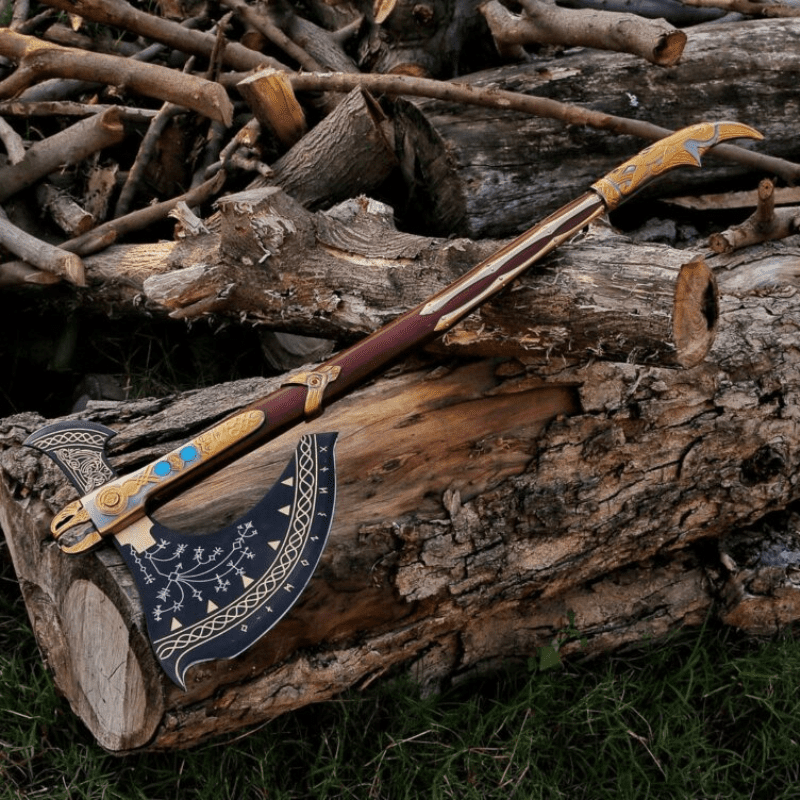 Carbon Steel Leviathan Axe with Eagle Head and Ash Wood Handle