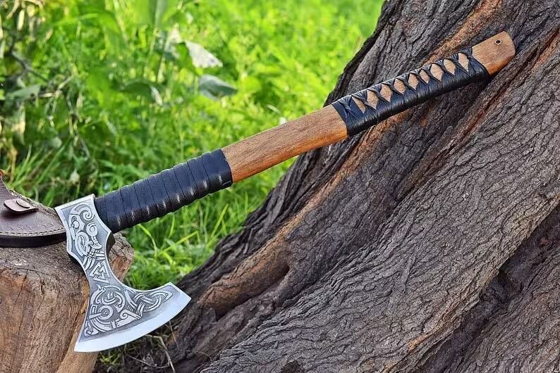 Wooden-Handled Bearded Axe