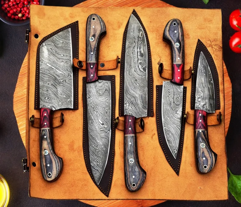 Handmade Damascus Kitchen Chef Knife Set 5Pcs