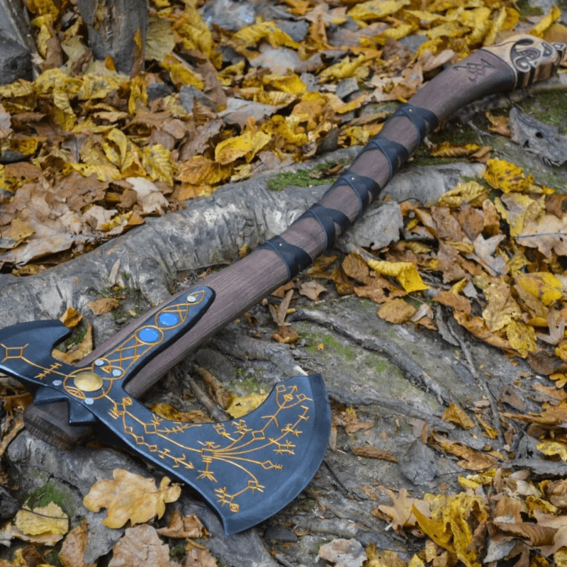 Carbon Steel Leviathan Axe with Ragnar theme Rose Wood Shaft