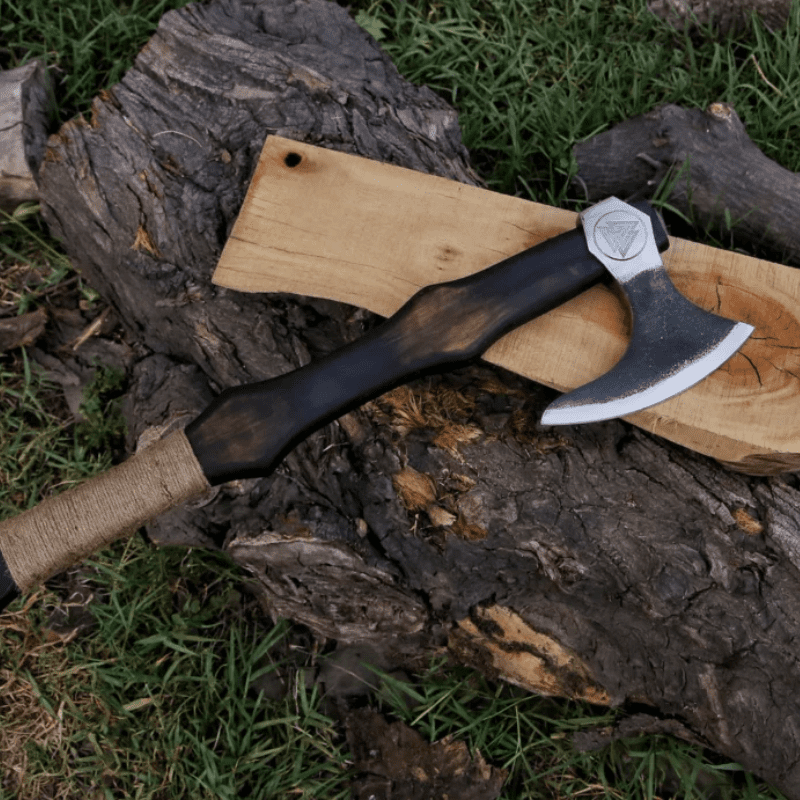 Carbon Steel Viking Axe with Ash Wood Shaft Leather Sheath