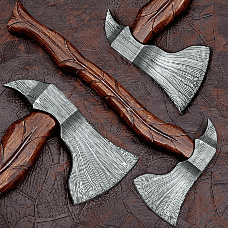 Hand Forged Damascus Smoking Axe with Rose wood